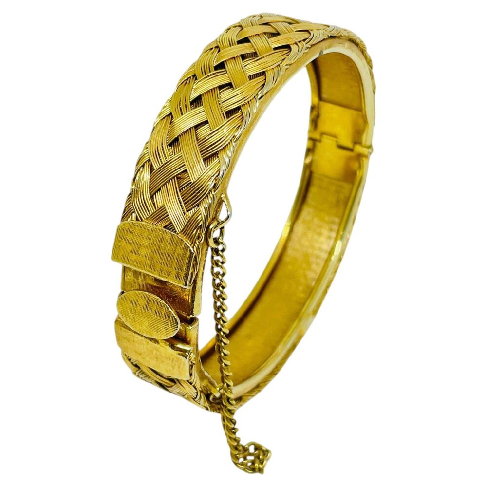 Vintage gold tone braided designer chain bangle bracelet